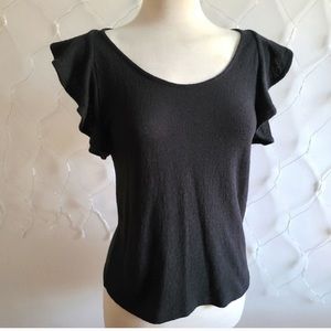 Madewell Black Top w/ Unique Short Sleeves - Medium